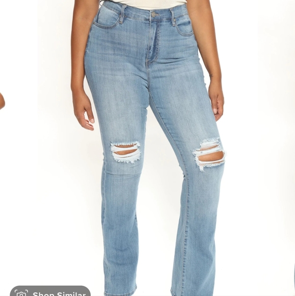 Tall Jessie Mid Rise Distressed Bootcut Jean - Light Blue Wash - Picture 1 of 6